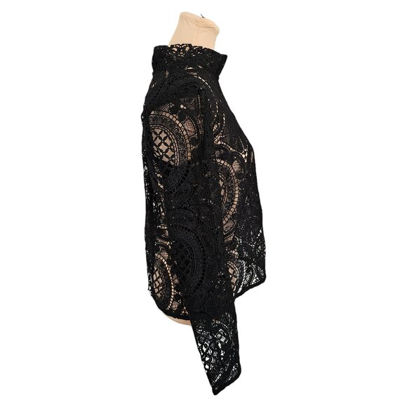 Brunette the Label Black Lace Top With Shoulder Pads Sz S - Picture 4 of 9